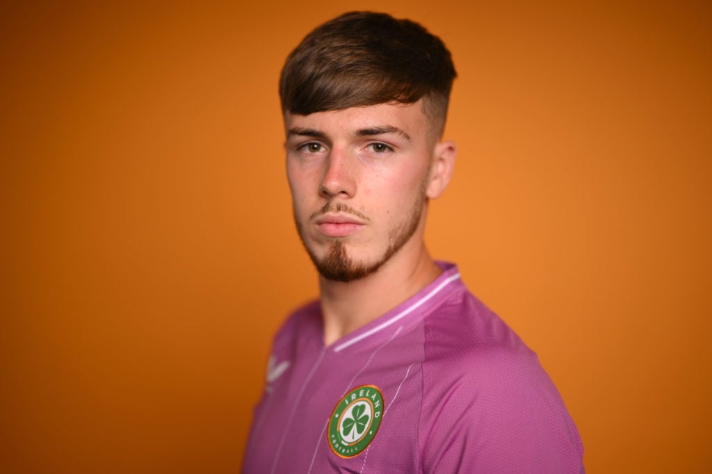 Dublin , Ireland - 4 September 2023; Goalkeeper Josh Keeley poses for a portrait during a Republic of Ireland U21's squad portrait session at the C...