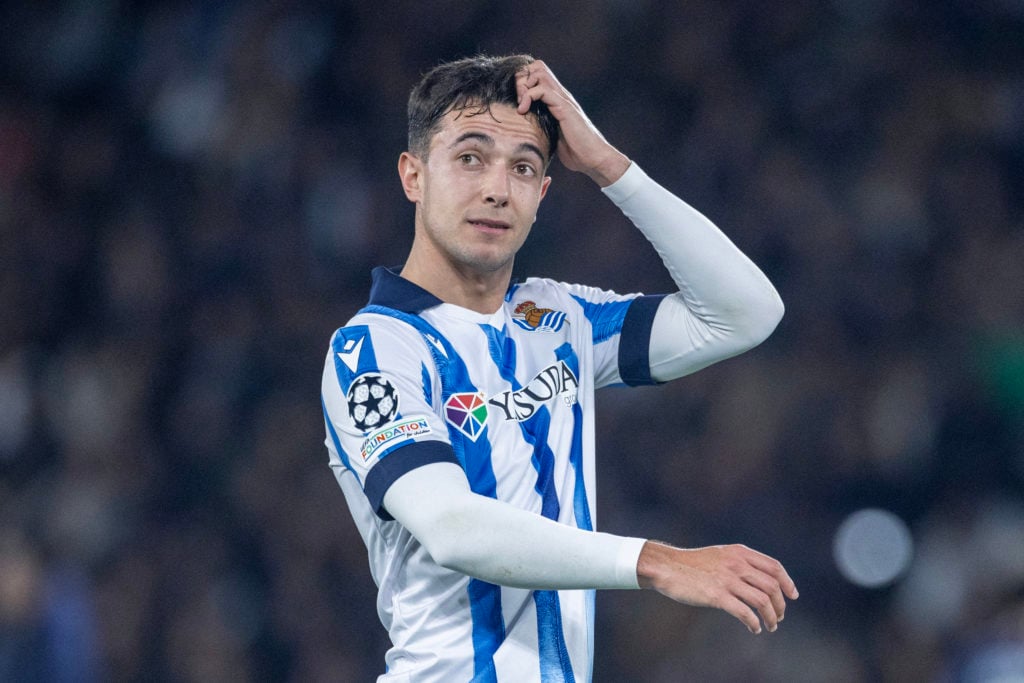 Martin Zubimendi #4 of Real Sociedad during the Paris Saint-Germain V Real Sociedad, UEFA Champions League, first leg tie at Parc des Princes on Fe...