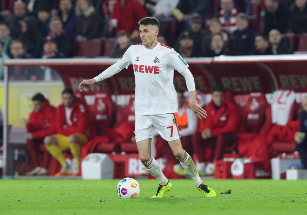 Dejan Ljubicic of 1. FC Köln plays the ball during the Bundesliga match between 1. FC Köln and SV Werder Bremen at RheinEnergieStadion on February ...