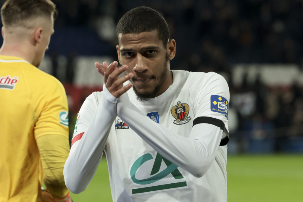 Jean-Clair Todibo of Nice salutes the supporters following the French Cup (Coupe de France) quarterfinal match between Paris Saint-Germain (PSG) an...