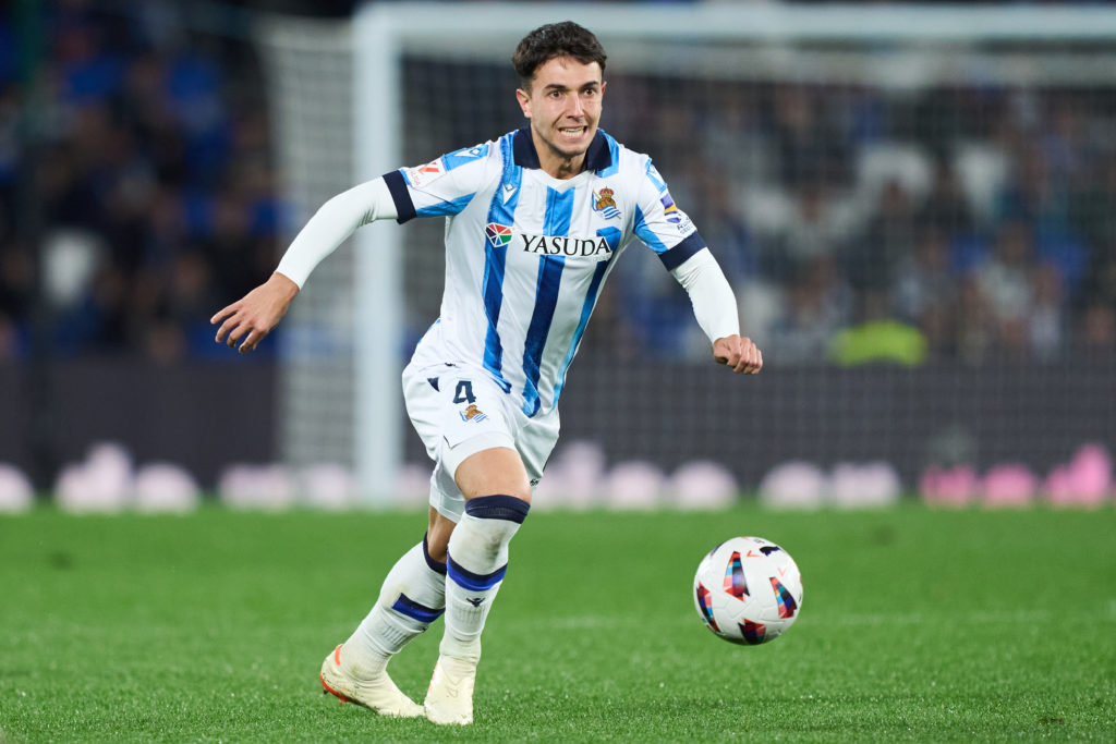 Martin Zubimendi of Real Sociedad in action during the LaLiga EA Sports match between Real Sociedad and Cadiz CF at Reale Arena on March 15, 2024 i...