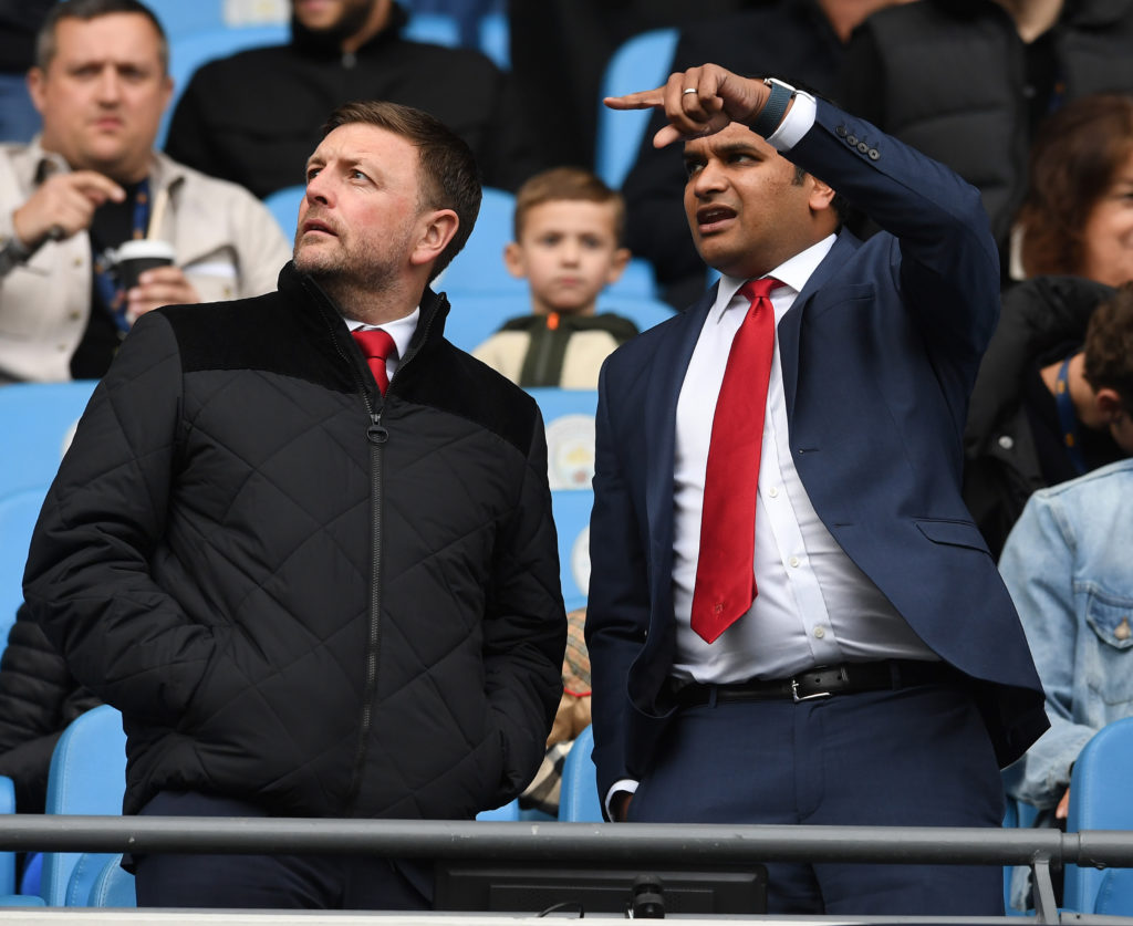 Richard Garlick the Arsenal managing Director and Vinai Venkatesham the Arsenal CEO before the Premier League match between Manchester City and Ars...