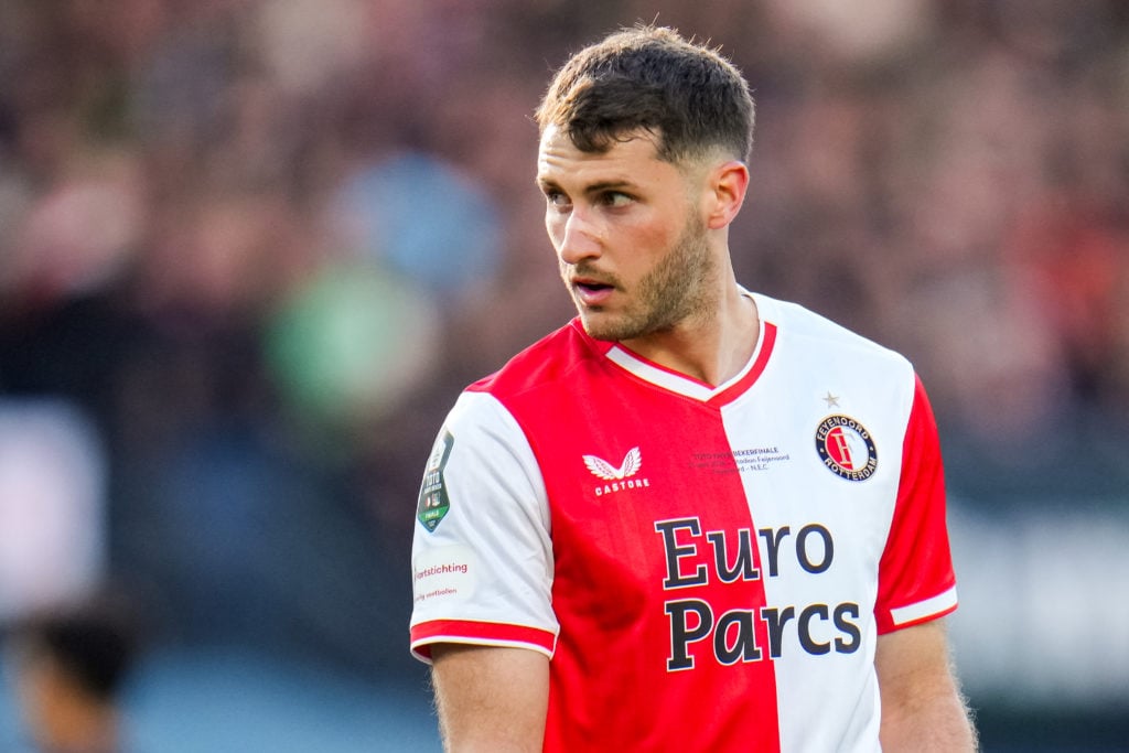 Santiago Gimenez of Feyenoord looks on during the Dutch TOTO KNVB Cup Final between Feyenoord and NEC Nijmegen at Stadion Feijenoord on April 21, 2...