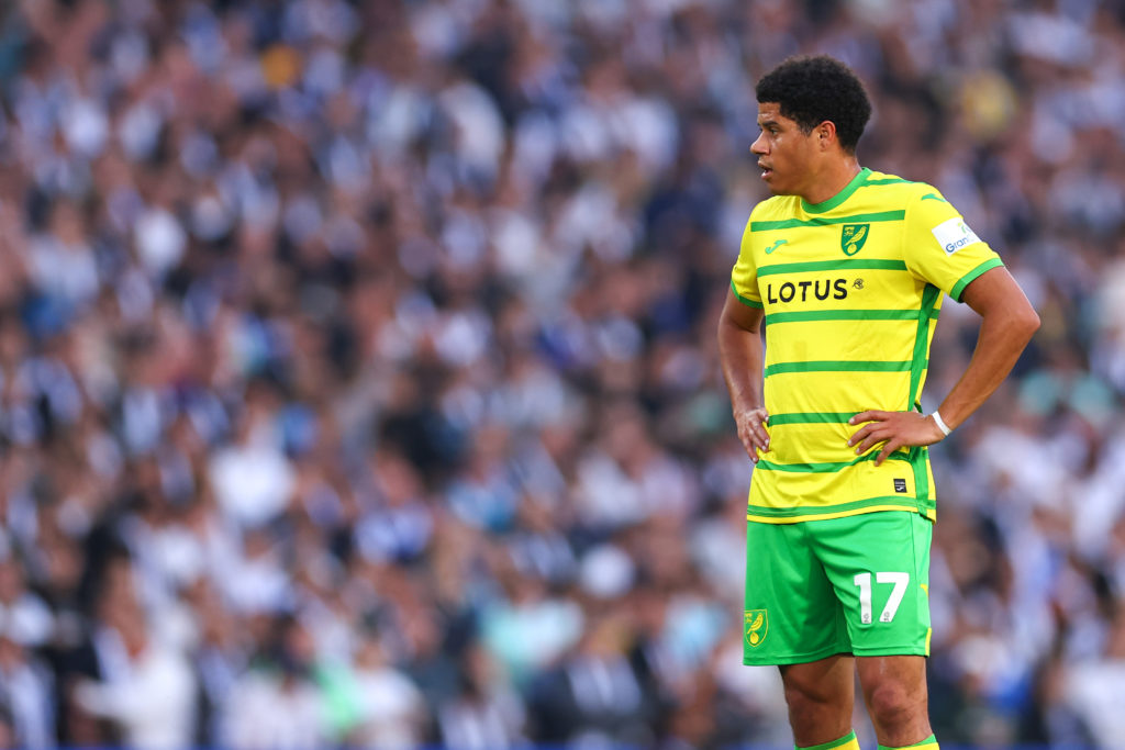 Gabriel Sara of Norwich City during the Sky Bet Championship Play-Off Semi-Final 2nd Leg match between Leeds United and Norwich City at Elland Road...