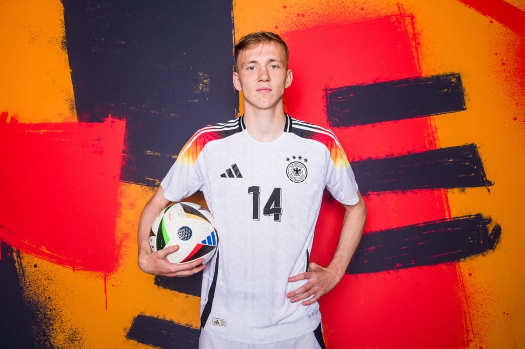 Maximilian Beier of Germany poses for a portrait during the Germany Portrait session ahead of the UEFA EURO 2024 Germany on June 10, 2024 in Herzog...