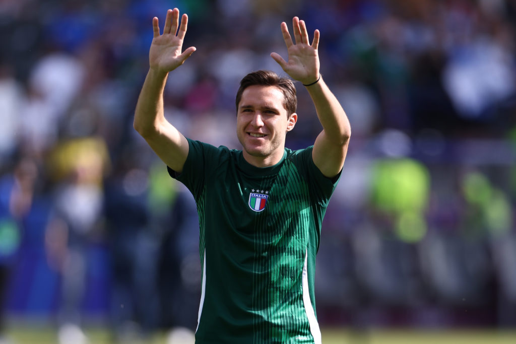 Federico Chiesa of Italy during warm up before the Uefa Euro