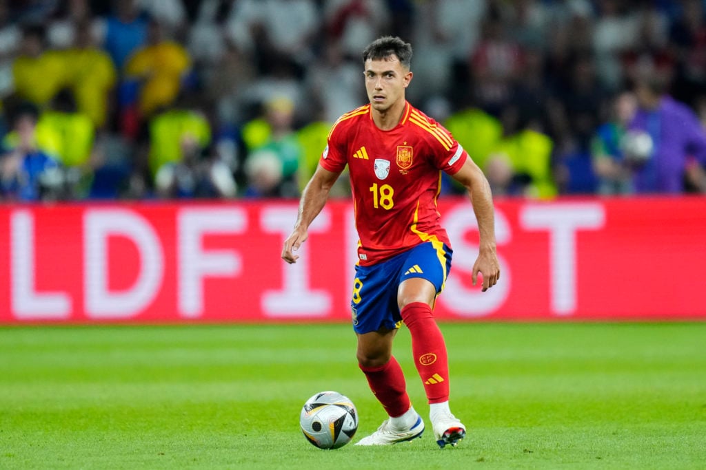 Martin Zubimendi defensive midfield of Spain and Real Sociedad during the UEFA EURO 2024 final match between Spain and England at Olympiastadion on...