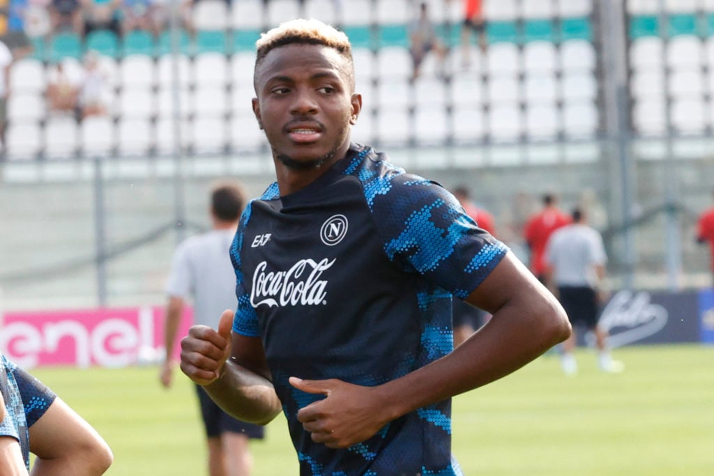 Victor Osimhen of Napoli is participating in day 3 of the preseason training camp of SSC Napoli at Stadio Patini in Castel di Sangro, Italy, on Jul...