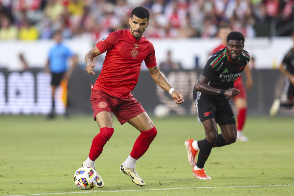 Dominic Solanke of Bournemouth and Thomas Partey of Arsenal during  Arsenal v AFC Bournemouth pre-season friendly at Dignity Health Sports Park on ...