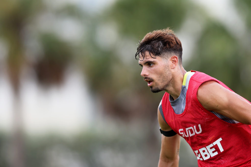 Pedro Neto of Wolverhampton Wanderers during a Wolverhampton Wanderers pre-season training session on July 29, 2024 in Fort Lauderdale, Florida.