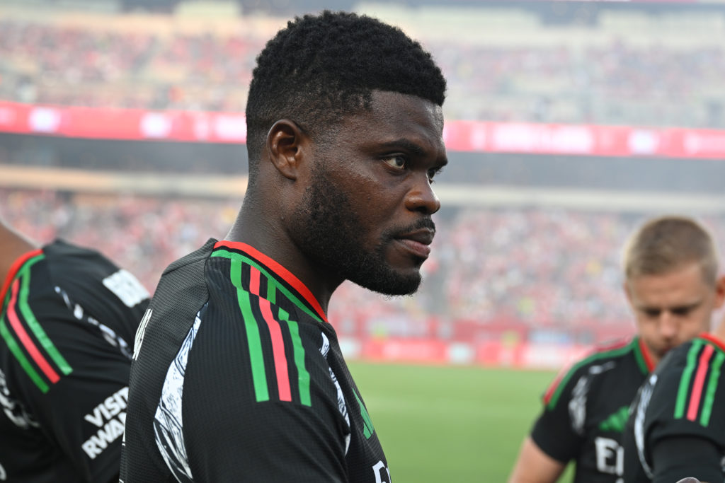 Thomas Partey of Arsenal FC prepares to play during the Pre-Season Friendly match between Arsenal FC and Liverpool FC at Lincoln Financial Field on...