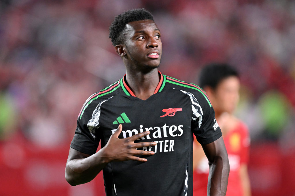 a14looks on during the Pre-Season Friendly match between Arsenal FC and Liverpool FC at Lincoln Financial Field on July 31, 2024 in Philadelphia, P...