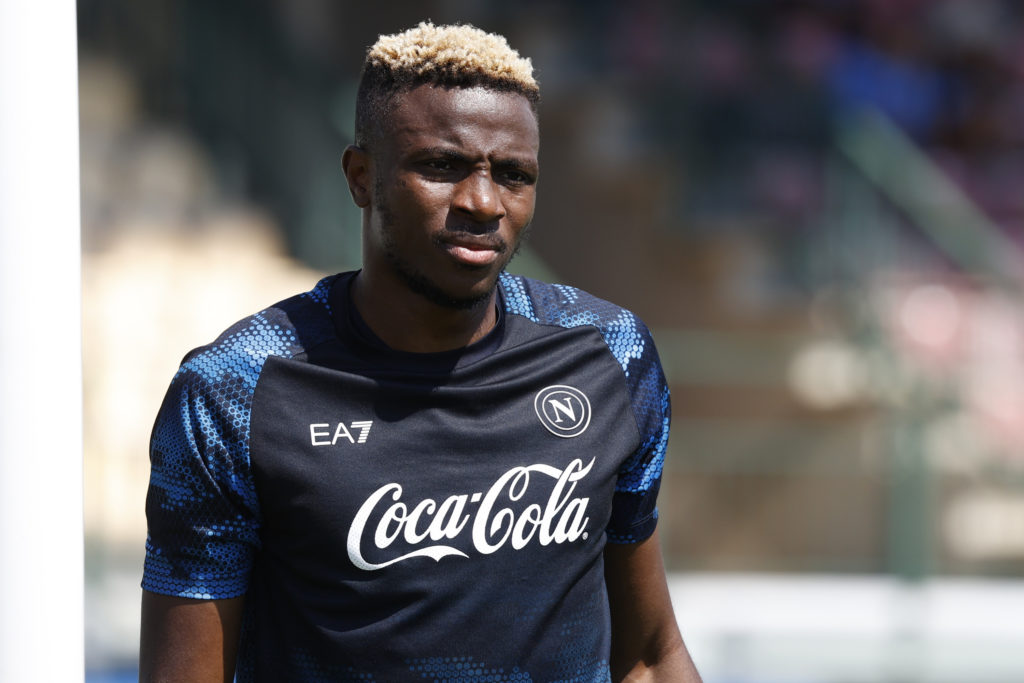 Victor Osimhen of Napoli is participating in day 14 of the preseason training camp of SSC Napoli at Stadio Patini in Castel di Sangro, Italy, on Au...