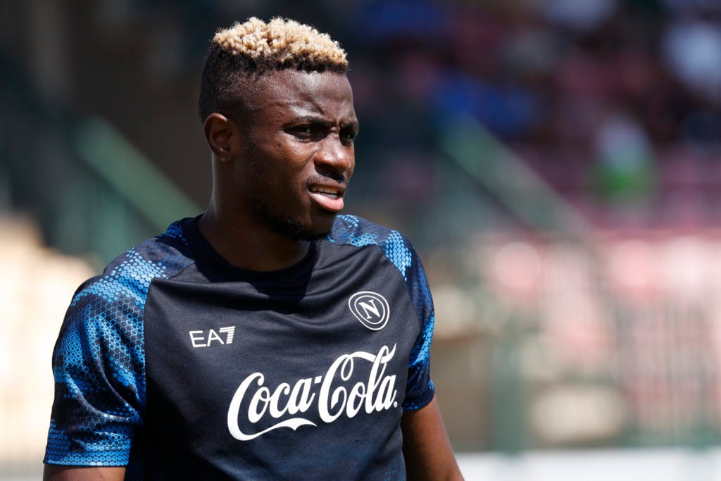 Victor Osimhen of Napoli is participating in day 14 of the preseason training camp of SSC Napoli at Stadio Patini in Castel di Sangro, Italy, on Au...