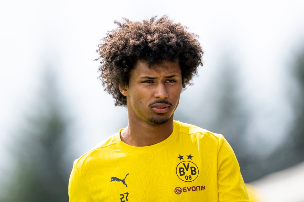 Karim Adeyemi of Borussia Dortmund during a training session at the Borussia Dortmund Training Camp in Bad Ragaz on August 5, 2024 in Bad Ragaz, Sw...