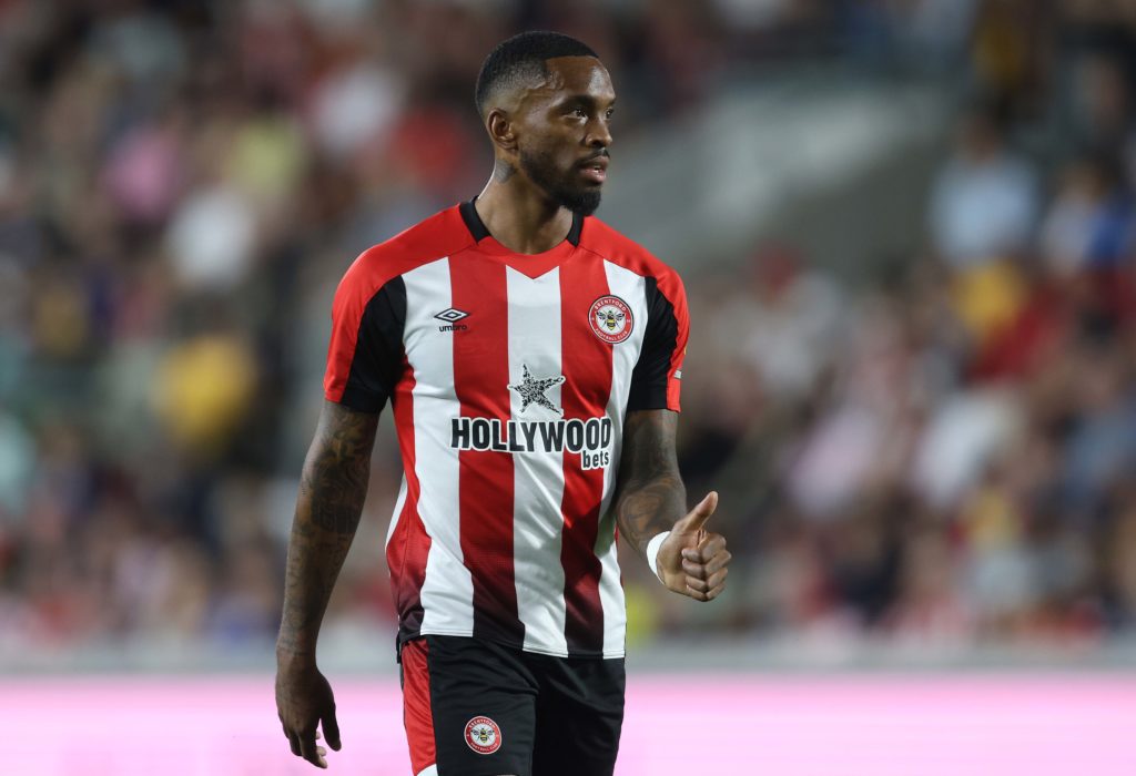 Ivan Toney of Brentford thumbs up during the match between Brentford and VfL Wolfsburg at Gtech Community Stadium on August 9, 2024 in Brentford, E...