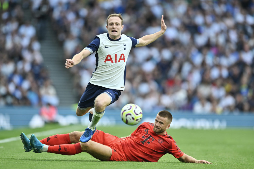 Oliver Skipp of Tottenham Hotspur and Eric Dier of Bayern Munich in action during the pre-season friendly match between Tottenham Hotspur and Bayer...