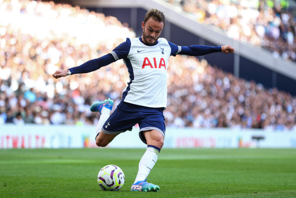 James Maddison of Tottenham Hotspur during the pre-season friendly match between Tottenham Hotspur and Bayern Munich at Tottenham Hotspur Stadium o...