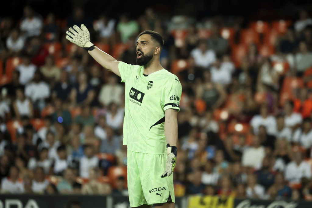 Giorgi Mamardashvili of Valencia CF is playing during the Taronja Trophy match between Valencia CF and Eintracht Frankfurt at Mestalla Stadium in V...