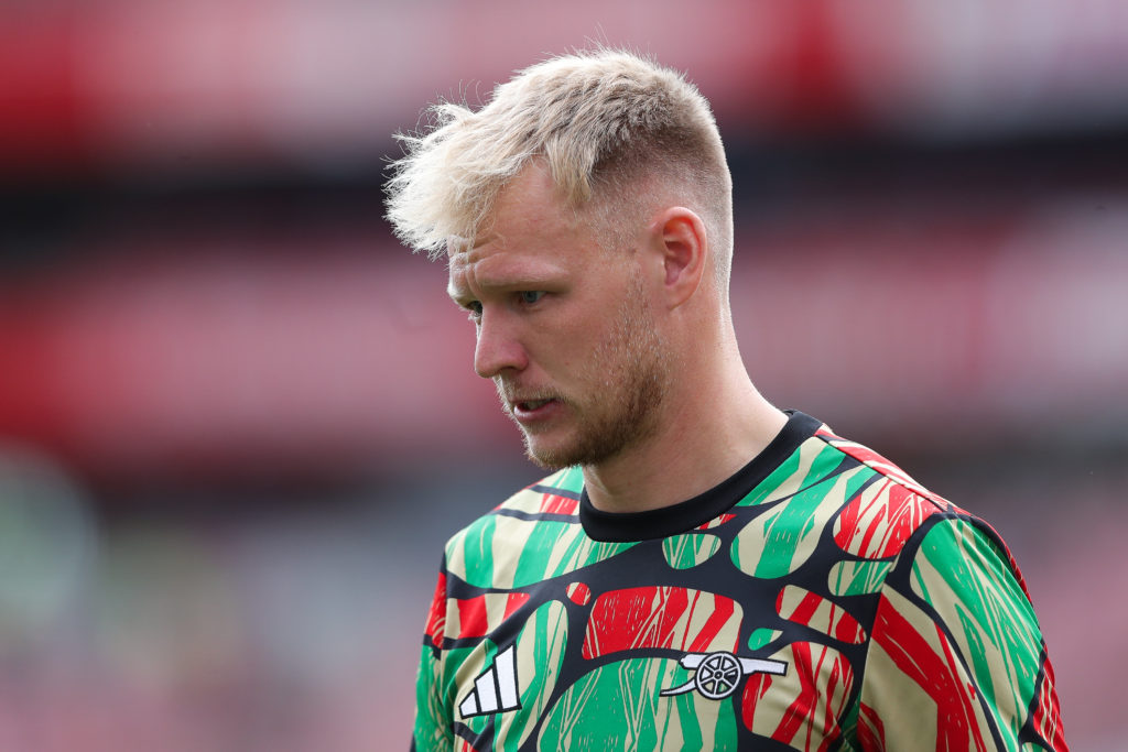 Aaron Ramsdale of Arsenal during the pre-season friendly match between Arsenal and Bayer 04 Leverkusen at Emirates Stadium on August 07, 2024 in Lo...