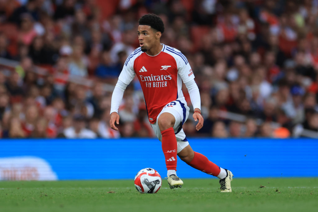 Ethan Nwaneri of Arsenal  during the pre-season friendly match between Arsenal and Bayer 04 Leverkusen at Emirates Stadium on August 07, 2024 in Lo...