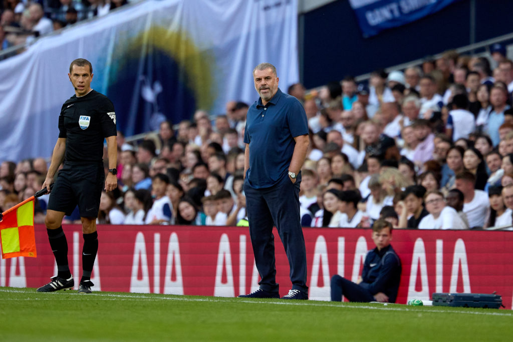 Angelos ''Ange'' Postecoglou, head coach of Tottenham Hotspur, is gesturing during the VisitMalta Cup soccer match between Tottenham Hotspur and Ba...