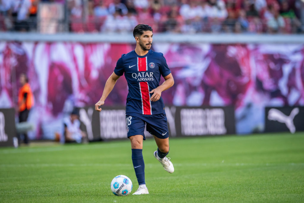 Carlos Soler of Paris Saint-Germain in action during the pre-season friendly match between RB Leipzig and Paris Saint-Germain at Red Bull Arena on ...