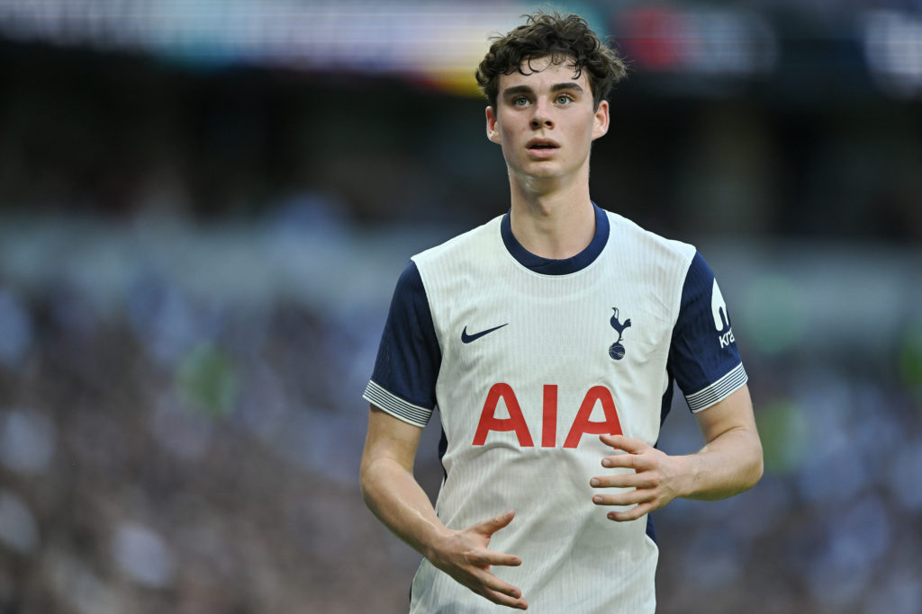 Archie Gray of Tottenham Hotspur during the pre-season friendly match between Tottenham Hotspur and Bayern Munich at Tottenham Hotspur Stadium on A...