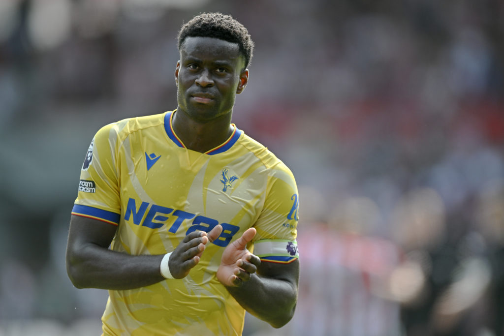 Marc Guehi of Crystal Palace applauds the fans during the Premier League match between Brentford FC and Crystal Palace FC at Gtech Community Stadiu...