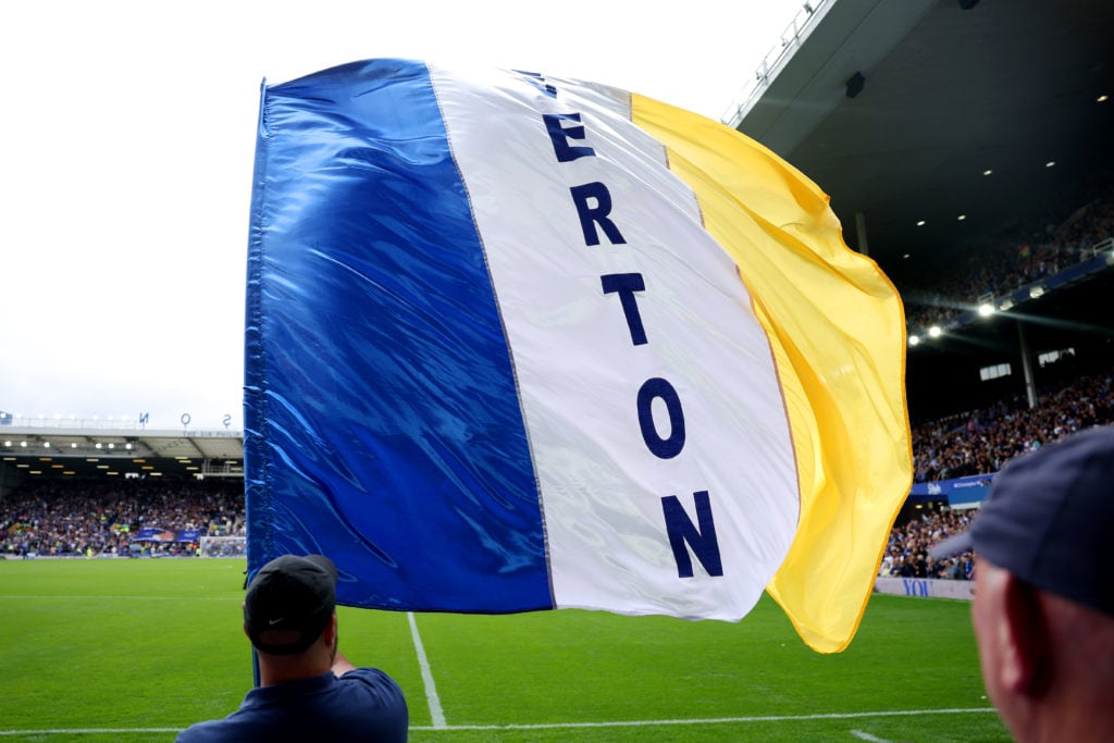 General view inside the stadium as a flag which reads "Everton" is waved prior to the Premier League match between Everton FC and Brighton & Ho...