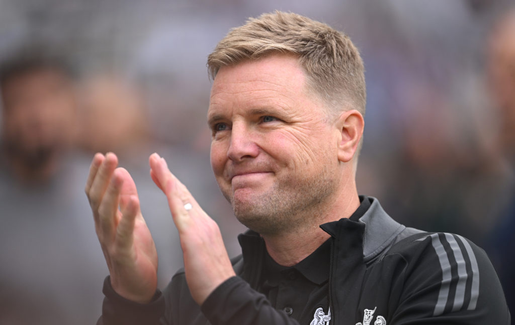 Eddie Howe, head coach of Newcastle United applauds the fans during the Premier League match between Newcastle United FC and Southampton FC at St J...