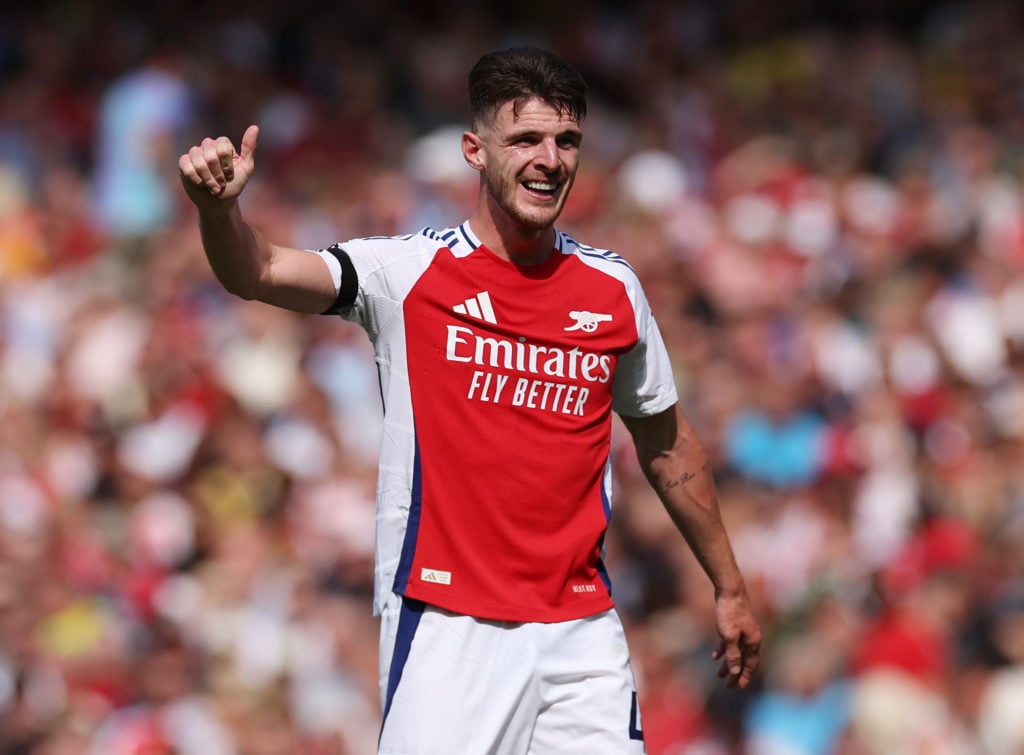 Declan Rice of Arsenal FC during the Premier League match between Arsenal FC and Wolverhampton Wanderers FC at Emirates Stadium on August 17, 2024 ...