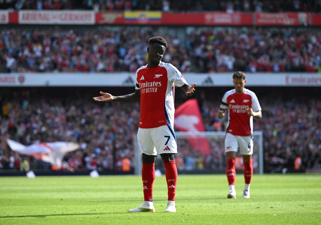 Bukayo Saka of Arsenal celebrates scoring his team's second goal during the Premier League match between Arsenal FC and Wolverhampton Wanderers FC ...