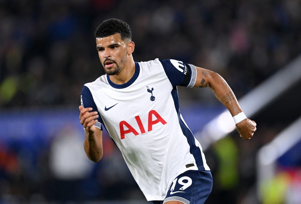 Dominic Solanke of Tottenham Hotspur looks on during the Premier League match between Leicester City FC and Tottenham Hotspur FC at The King Power ...