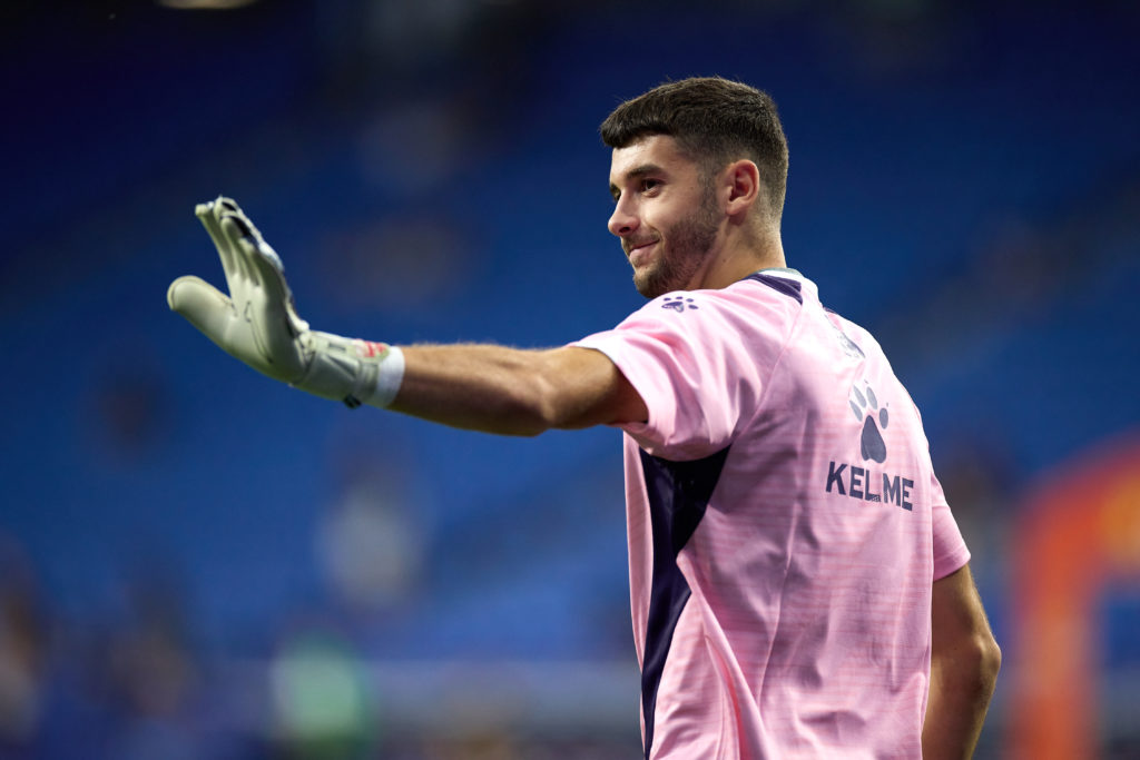 Joan Garcia of RCD Espanyol gestures during the La Liga match between RCD Espanyol de Barcelona and Real Sociedad at RCDE Stadium in Barcelona, Spa...