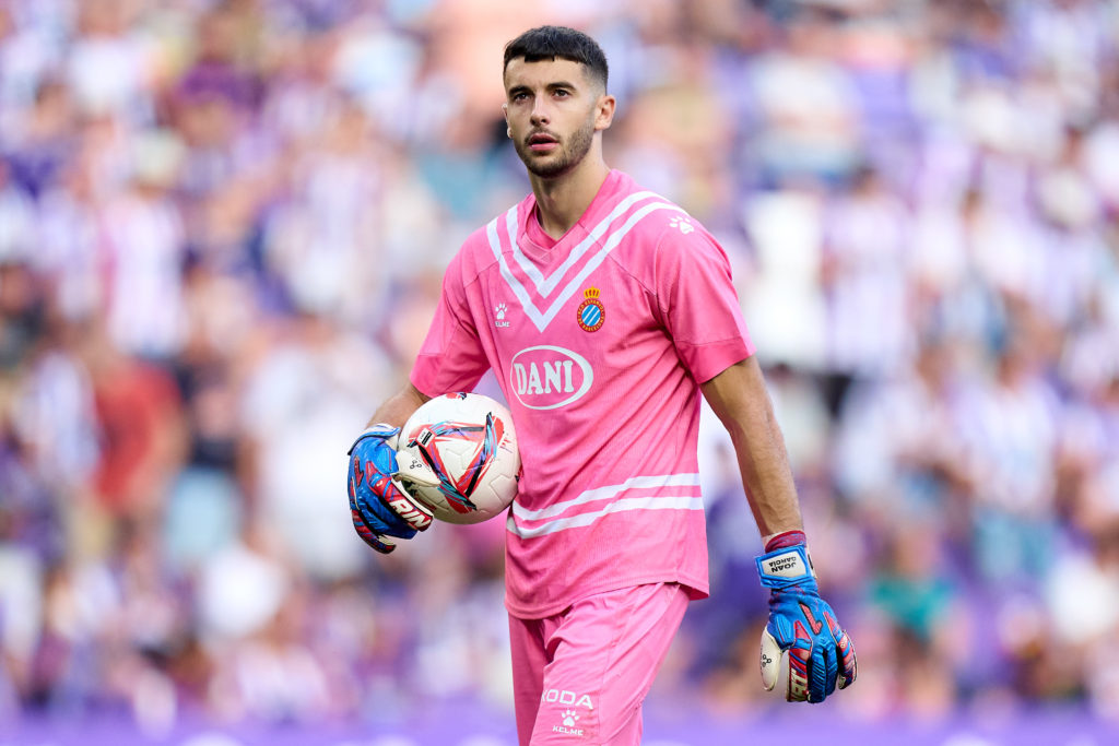 Joan Garcia of RCD Espanyol looks on during the La Liga match between Real Valladolid CF and RCD Espanyol de Barcelona at Estadio Jose Zorrilla on ...