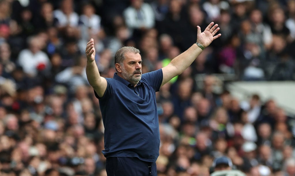 Ange Postecoglou, the  Tottenham Hotspur manager, issues instructions during the Premier League match between Tottenham Hotspur FC and Everton FC a...