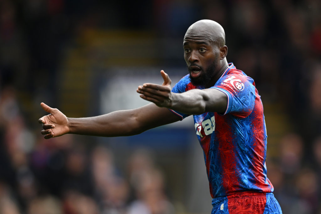 Jean-Philippe Mateta of Crystal Palace gestures to team-mates during the Premier League match between Crystal Palace FC and West Ham United FC at S...