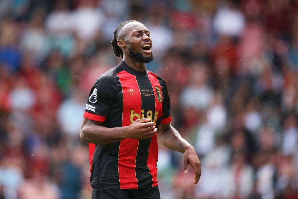 Antoine Semenyo of AFC Bournemouth reacts during the Premier League match between AFC Bournemouth and Newcastle United FC at Vitality Stadium on Au...