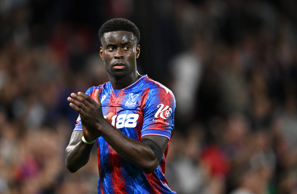 Marc Guehi of Crystal Palace applauds the fans after the Carabao Cup Second Round match between Crystal Palace and Norwich City at Selhurst Park on...