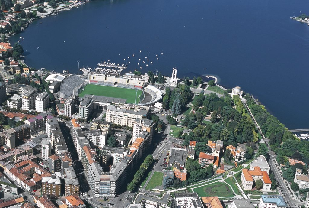 Aerial view of Como on Lake Como or Lario - Lombardy Region, Italy