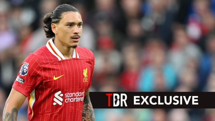Darwin Nunez of Liverpool in action during the Premier League match. Overlaid, an exclusive banner.