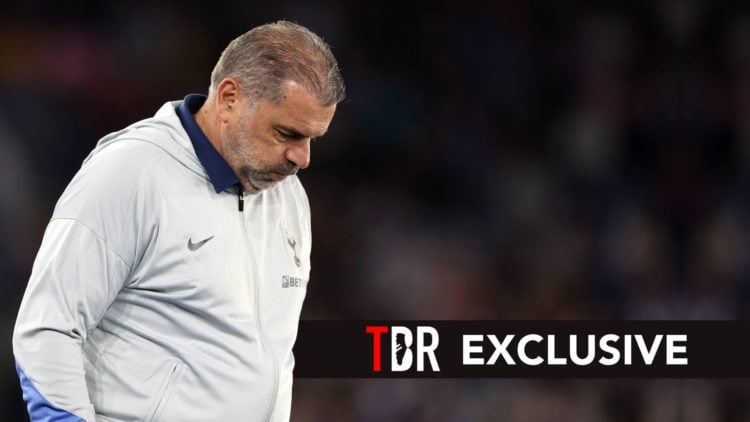 Tottenham Hotspur Manager Ange Postecoglou during the Premier League match. Overlaid, an exclusive banner.