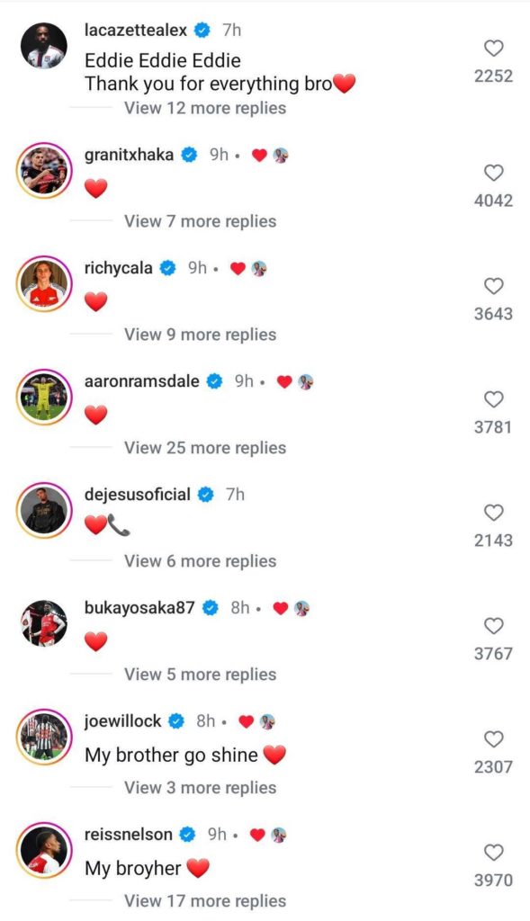 Arsenal players past and present wish Eddie Nketiah well as he joins Crystal Palace
