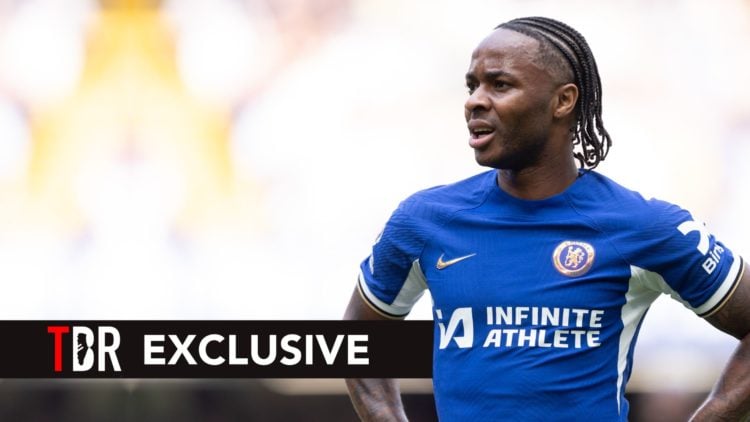 Raheem Sterling of Chelsea looks on during the Premier League match between Chelsea FC and AFC Bournemouth. Overlaid, an exclusive banner.