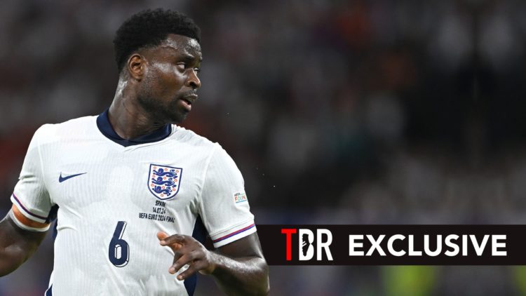 England player Marc Guehi in action during the UEFA EURO 2024 final match. Overlaid, an exclusive banner.