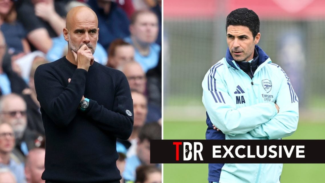 Split image of Pep Guardiola and Mikel Arteta.