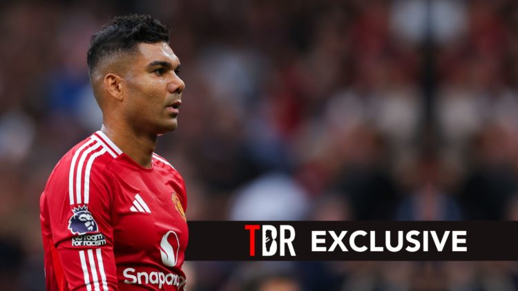 Casemiro of Manchester United during the Premier League match. Overlaid, an exclusive banner.