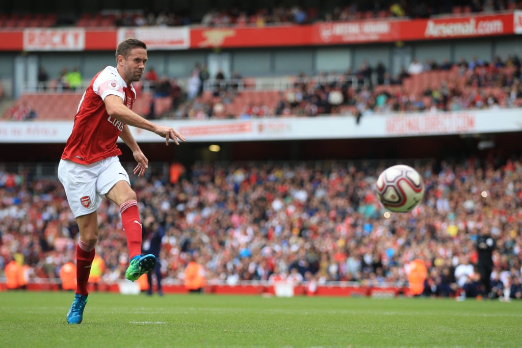 Matthew Upson of Arsenal takes a penalty during the match between Arsenal Legends and Real Madrid Legends at Emirates Stadium on September 8, 2018 ...