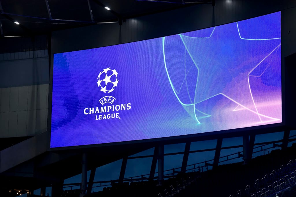 - general view inside the stadium with logo of the UEFA Champions League prior to the UEFA Champions League group D match between Tottenham Hotspur...